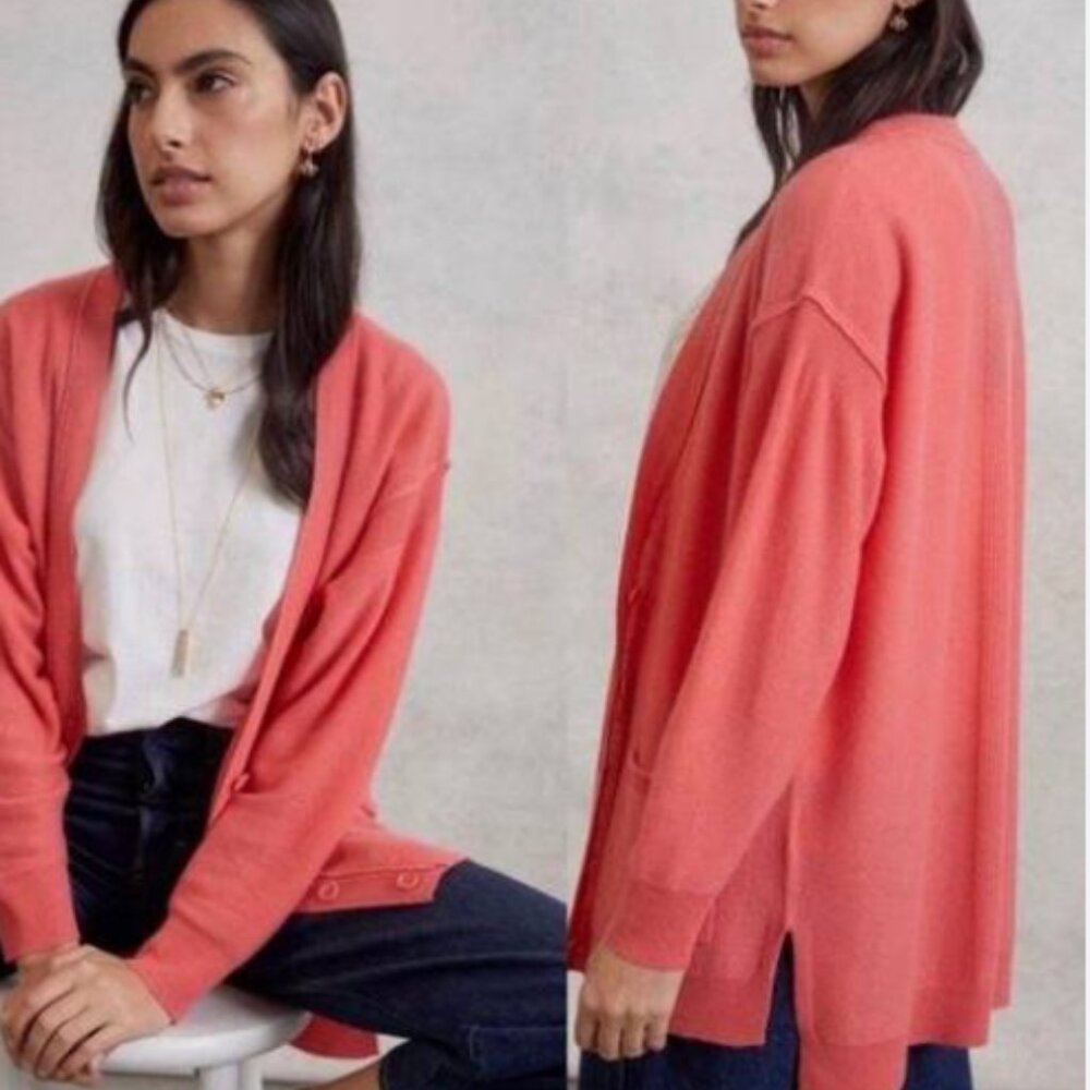 Anthropologie Pilco Women's 100% Cashmere Button-Front Coral Cardigan Size Small